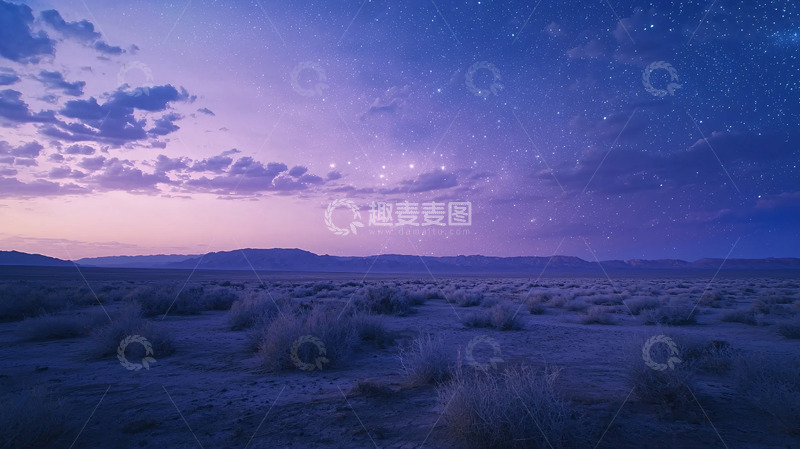 高清大图下载【趣麦麦图】紫色天空下的沙漠草地