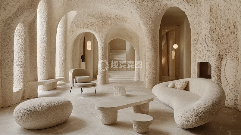 高清大图下载【趣麦麦图】洞穴风格的米色客厅