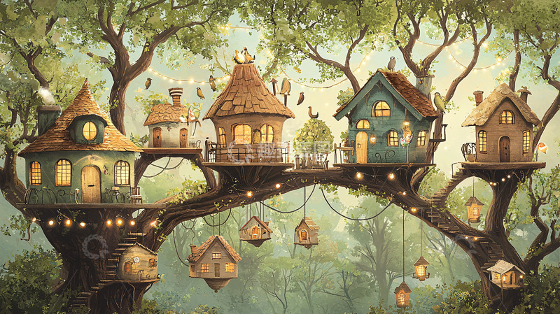 高清大图下载【趣麦麦图】树顶上的童话小镇