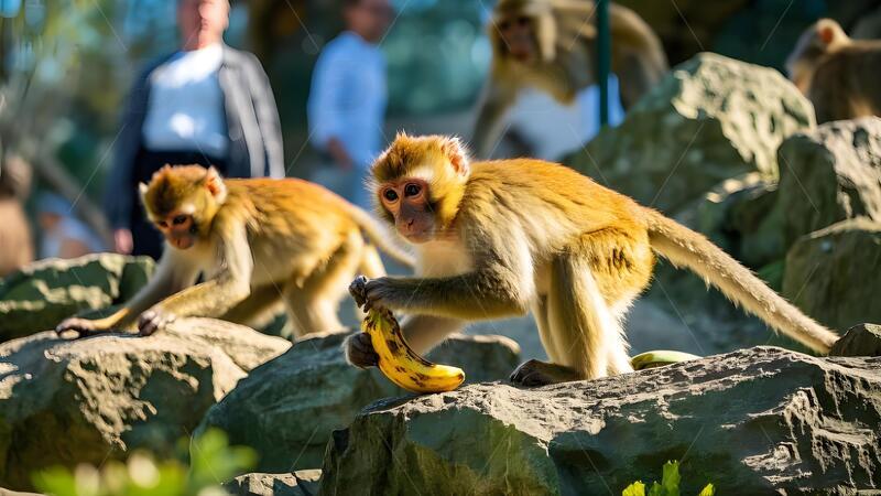 高清大图下载【趣麦麦图】岩石间活动的猴子群