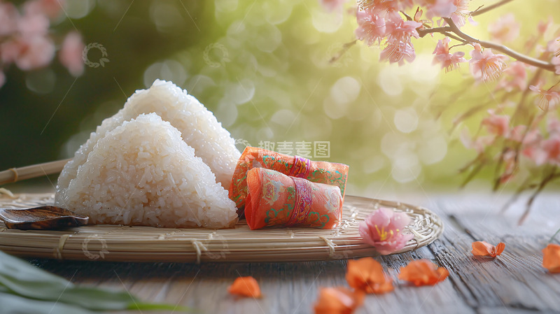 高清大图下载【趣麦麦图】春日樱花下美味粽子