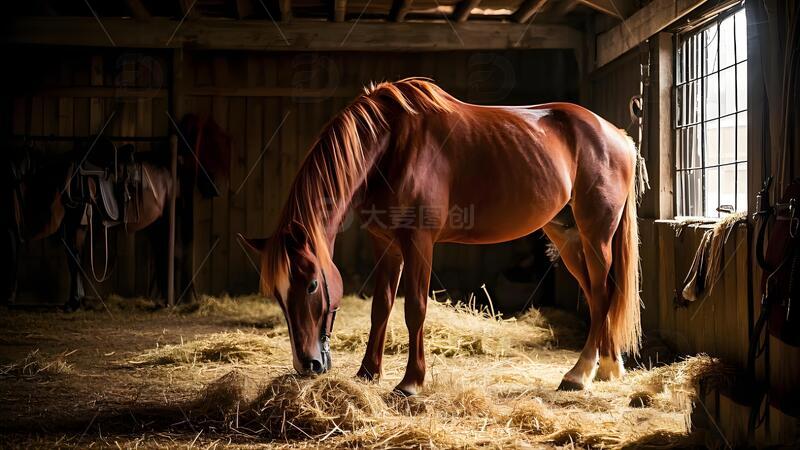 高清大图下载【趣麦麦图】马厩中低头的骏马