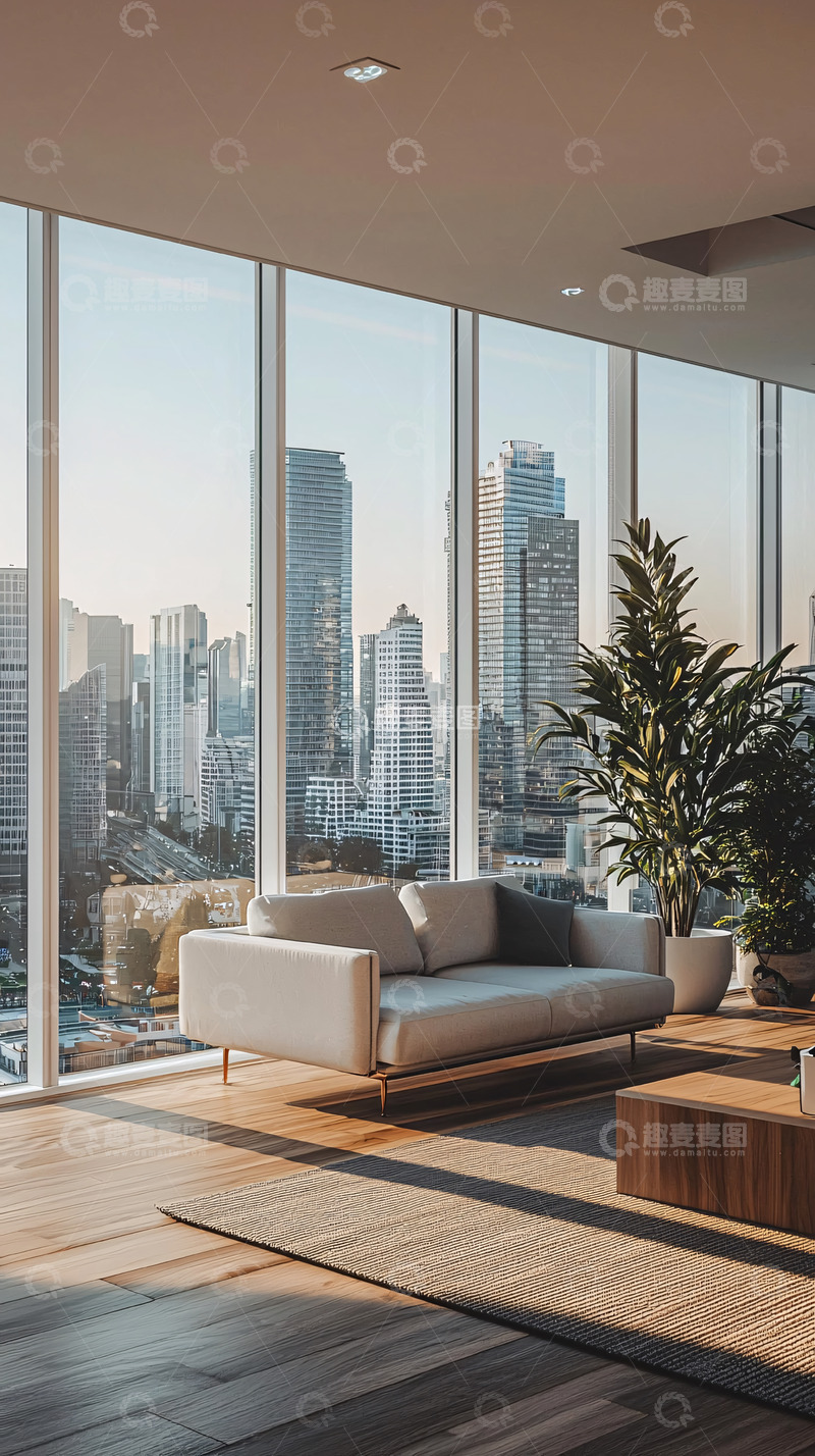 高清大图下载【趣麦麦图】现代都市景观落地窗客厅