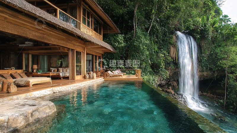 高清大图下载【趣麦麦图】瀑布别墅