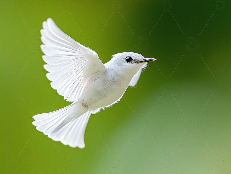 高清大图下载【趣麦麦图】绿色背景中飞翔的白色小鸟图