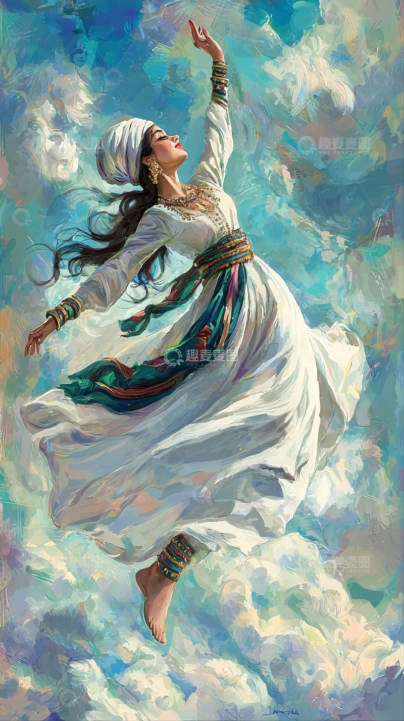 高清大图下载【趣麦麦图】女子飞翔云端