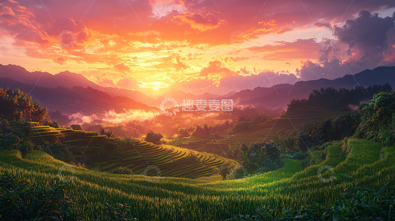 高清大图下载【趣麦麦图】壮丽山川日落美景