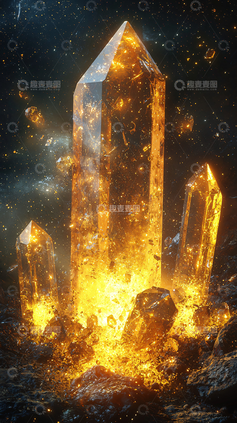 高清大图下载【趣麦麦图】燃烧的金色水晶