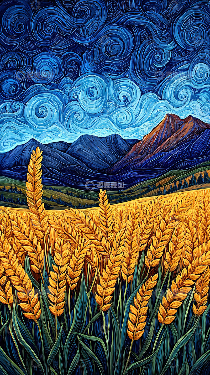 高清大图下载【趣麦麦图】麦田下的星空