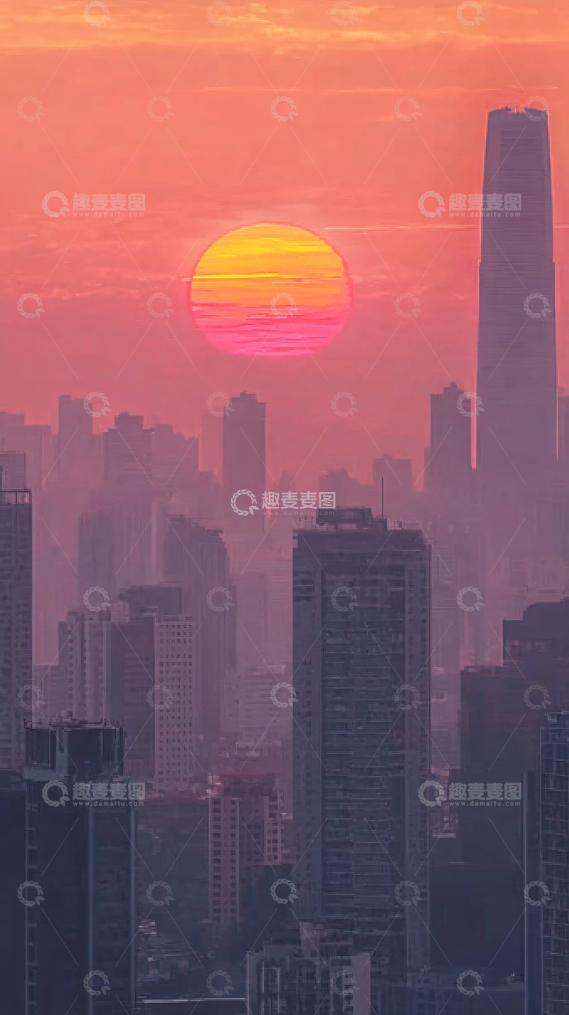 高清大图下载【趣麦麦图】城市日落剪影