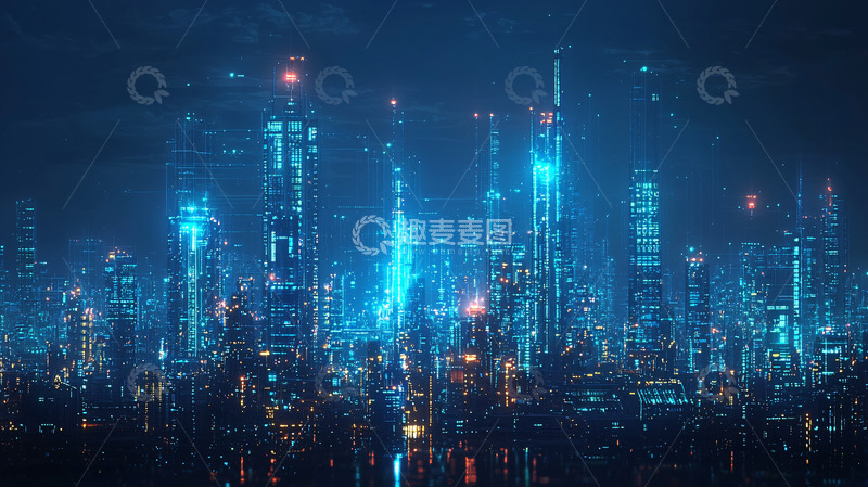 高清大图下载【趣麦麦图】未来城市夜景蓝色科技感