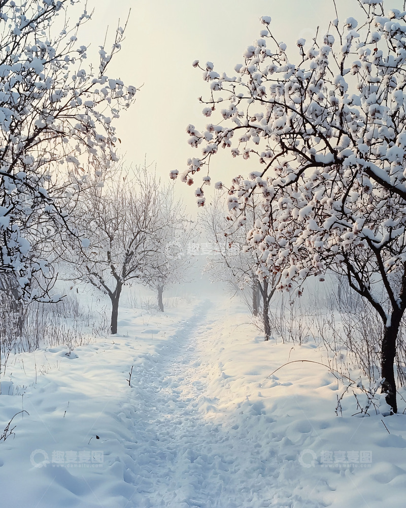 高清大图下载【趣麦麦图】冬日雪景小路