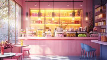 粉色系甜品店