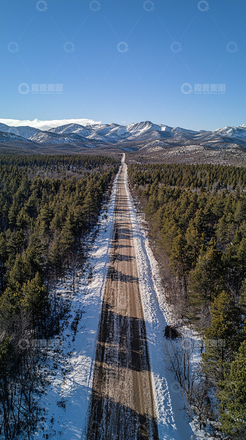 高清大图下载【趣麦麦图】冬季森林中的公路