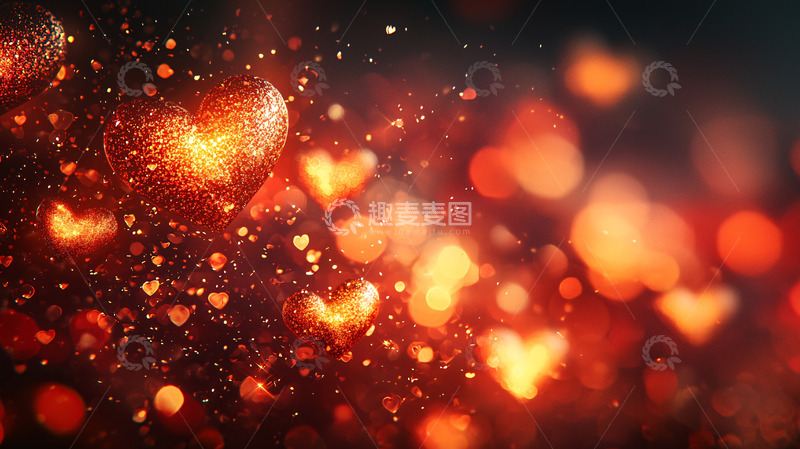 高清大图下载【趣麦麦图】黑暗背景下的红色爱心光斑
