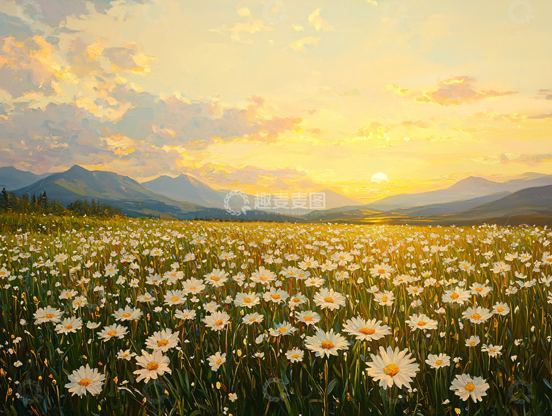 高清大图下载【趣麦麦图】日落时分雏菊花田
