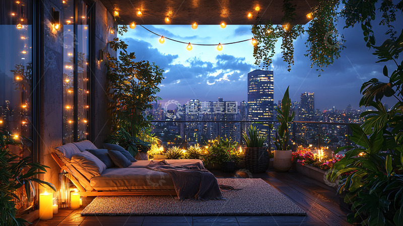 高清大图下载【趣麦麦图】夜景阳台6