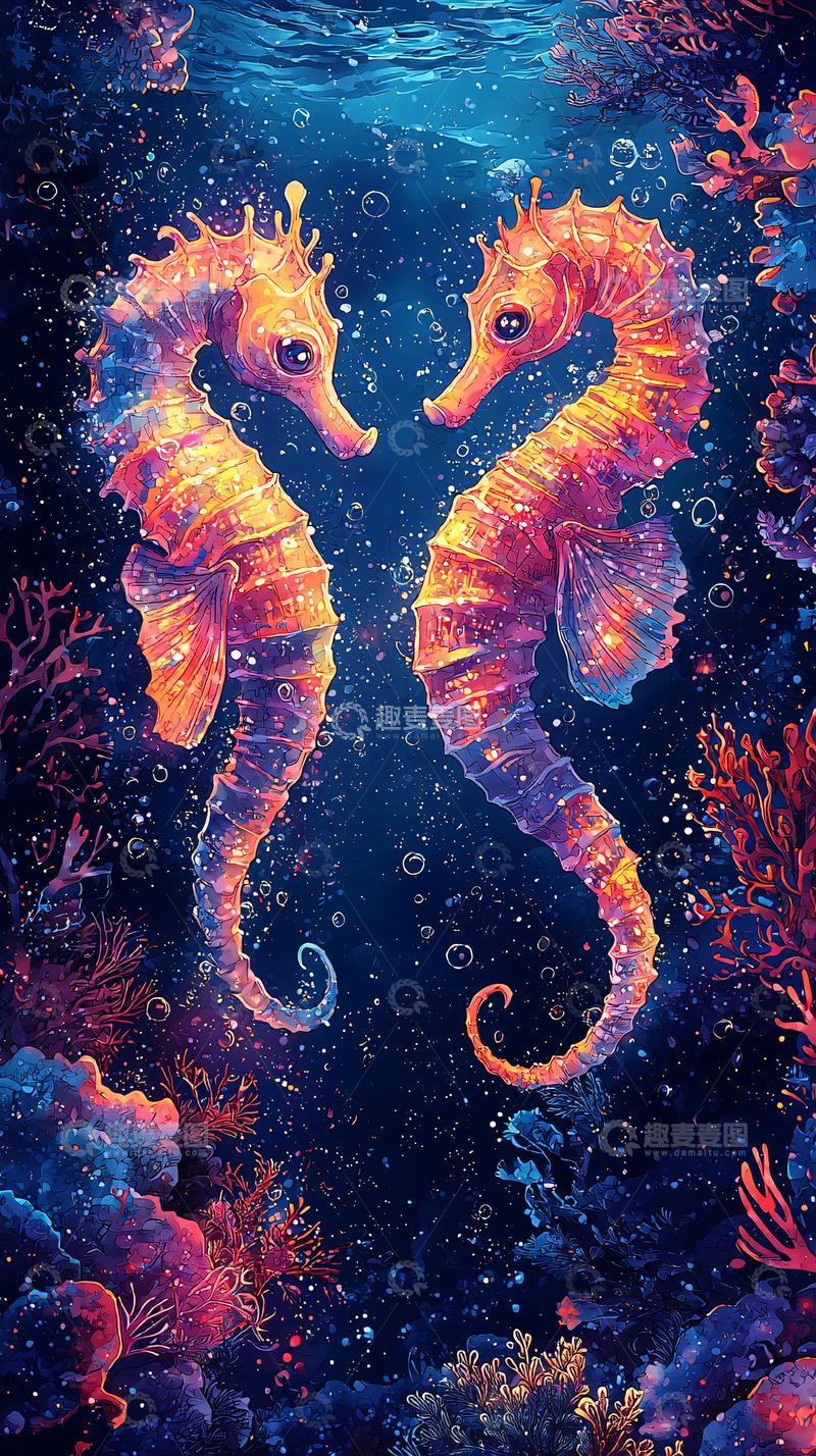高清大图下载【趣麦麦图】梦幻海马情侣