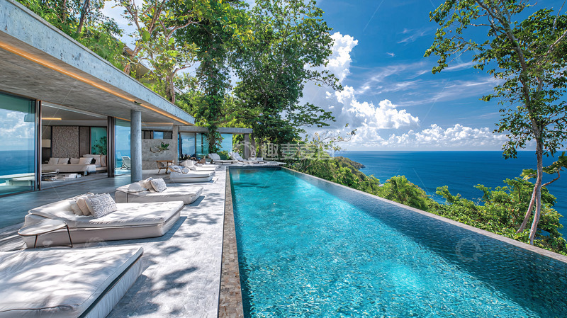 高清大图下载【趣麦麦图】海景别墅泳池