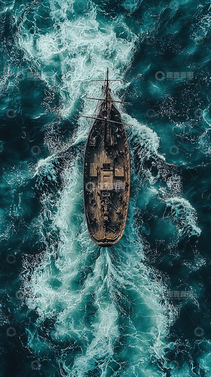 高清大图下载【趣麦麦图】航海时代老式帆船航行