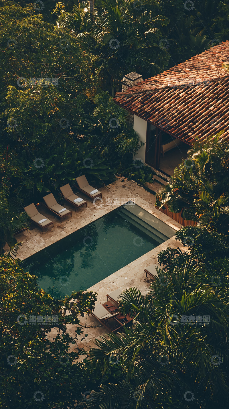 高清大图下载【趣麦麦图】热带别墅泳池俯瞰图