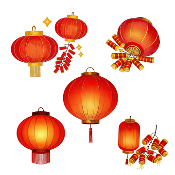 红色灯笼鞭炮过年喜庆手绘