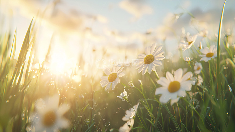 高清大图下载【趣麦麦图】阳光下盛开的雏菊花田