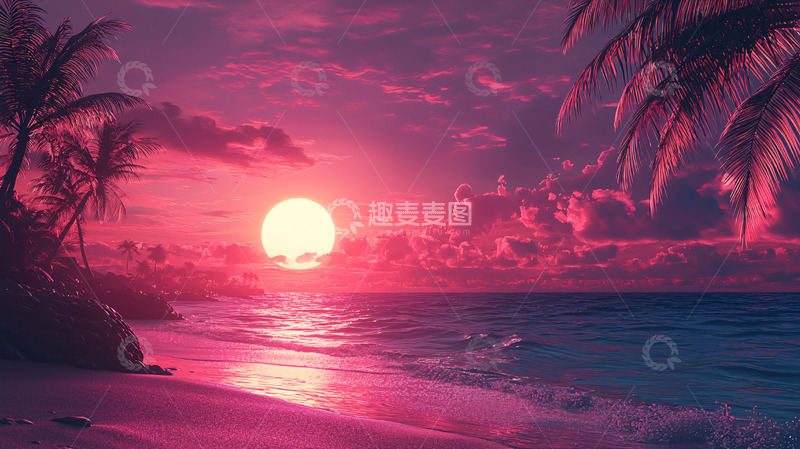 高清大图下载【趣麦麦图】粉色日落