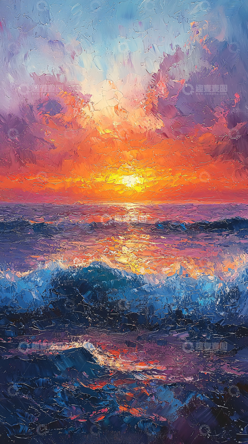 高清大图下载【趣麦麦图】色彩斑斓的海洋日落