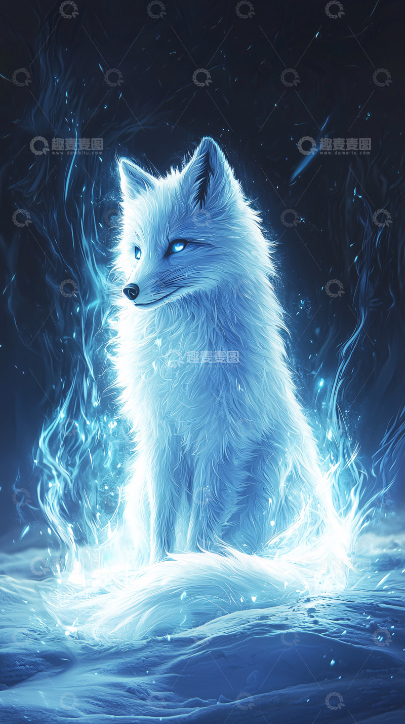 高清大图下载【趣麦麦图】蓝色火焰狐狸