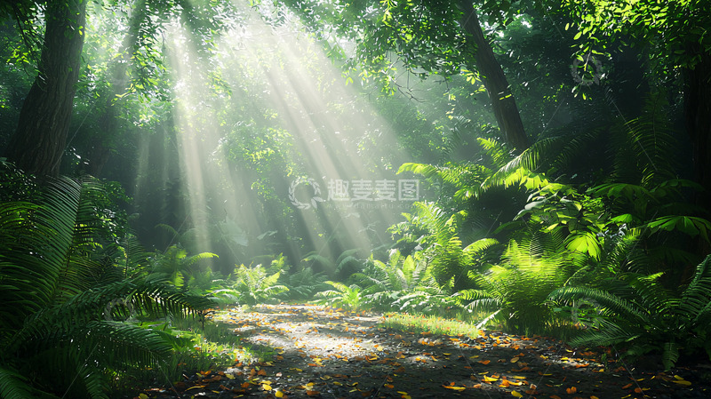 高清大图下载【趣麦麦图】阳光穿过森林照亮小路
