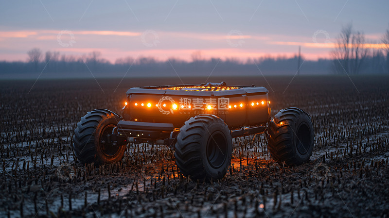 高清大图下载【趣麦麦图】田地里带灯的农业机器人