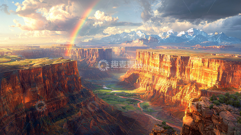 高清大图下载【趣麦麦图】彩虹峡谷日落