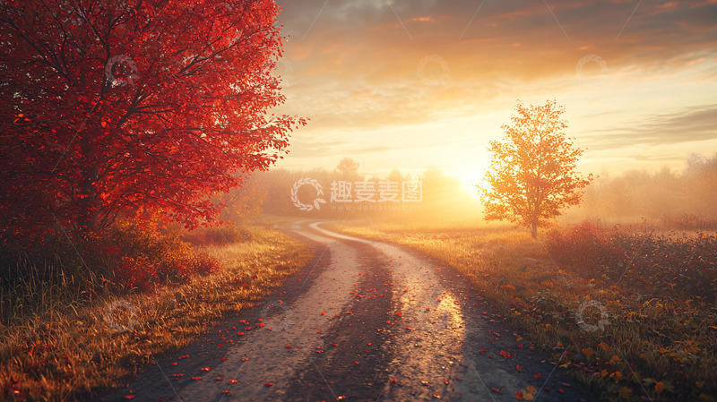 高清大图下载【趣麦麦图】秋日清晨乡间小路