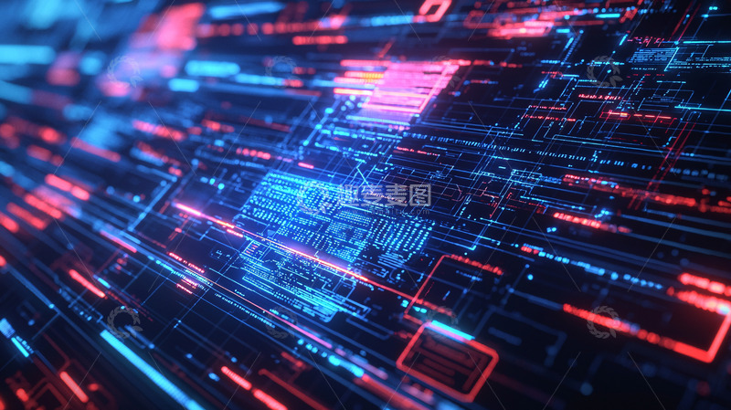 高清大图下载【趣麦麦图】科技感蓝红数据流
