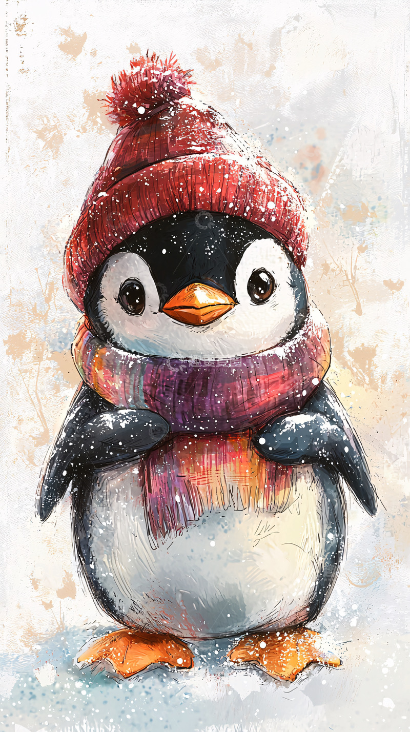 高清大图下载【趣麦麦图】戴帽子的企鹅