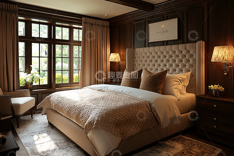 高清大图下载【趣麦麦图】深色木质卧室