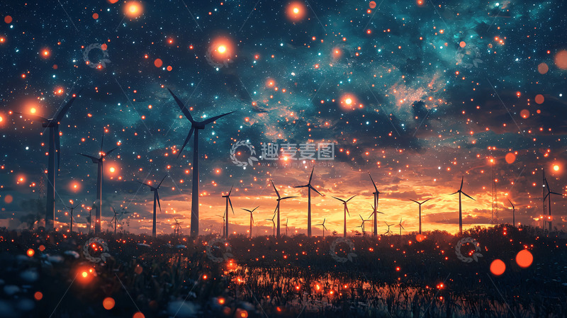 高清大图下载【趣麦麦图】星空下的风力发电