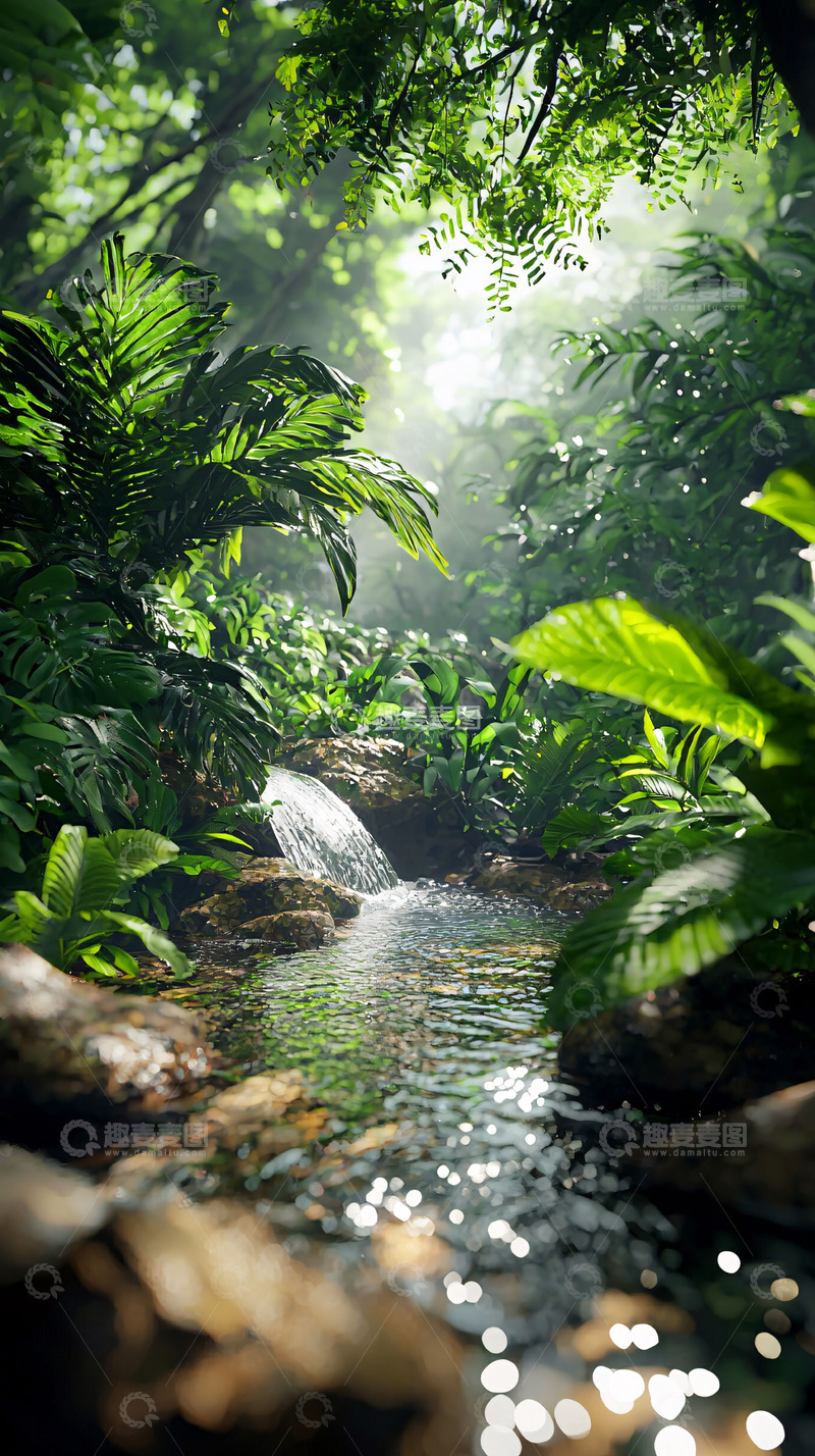 高清大图下载【趣麦麦图】热带雨林溪流