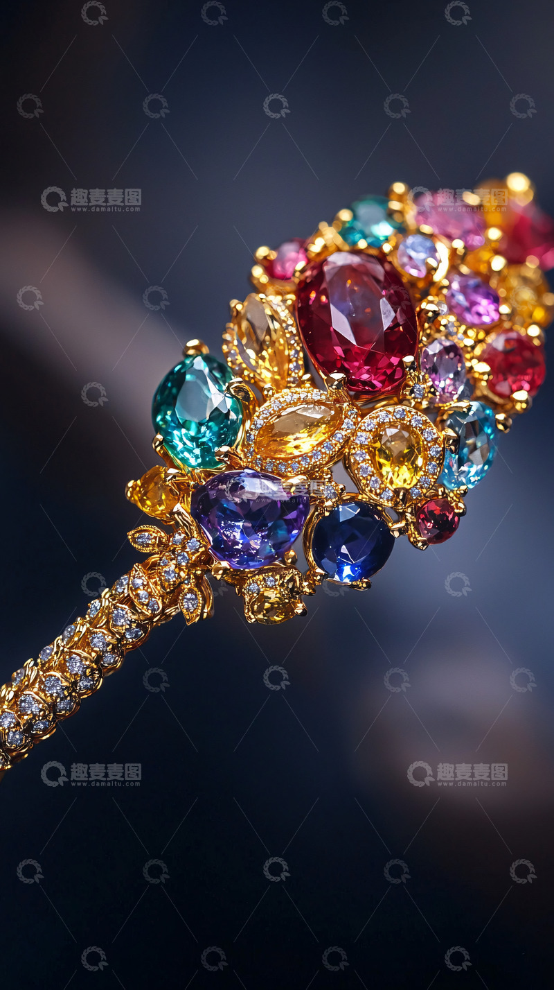 高清大图下载【趣麦麦图】彩色宝石金手镯