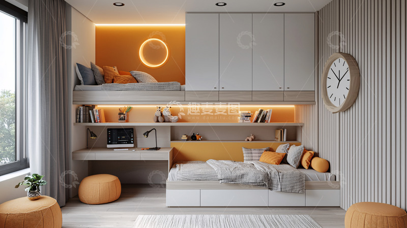 高清大图下载【趣麦麦图】卧室双层床一体设计