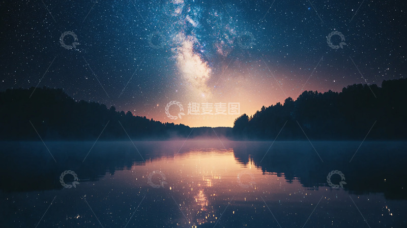 高清大图下载【趣麦麦图】星空倒影湖面