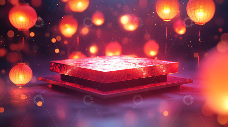 高清大图下载【趣麦麦图】红光笼罩的方形展台