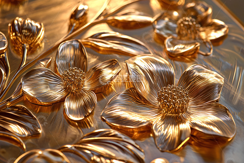 高清大图下载【趣麦麦图】金色浮雕花卉