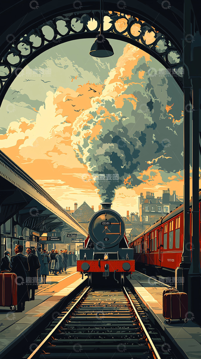 高清大图下载【趣麦麦图】蒸汽火车站台风景