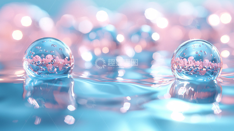 高清大图下载【趣麦麦图】粉蓝水珠反射光影