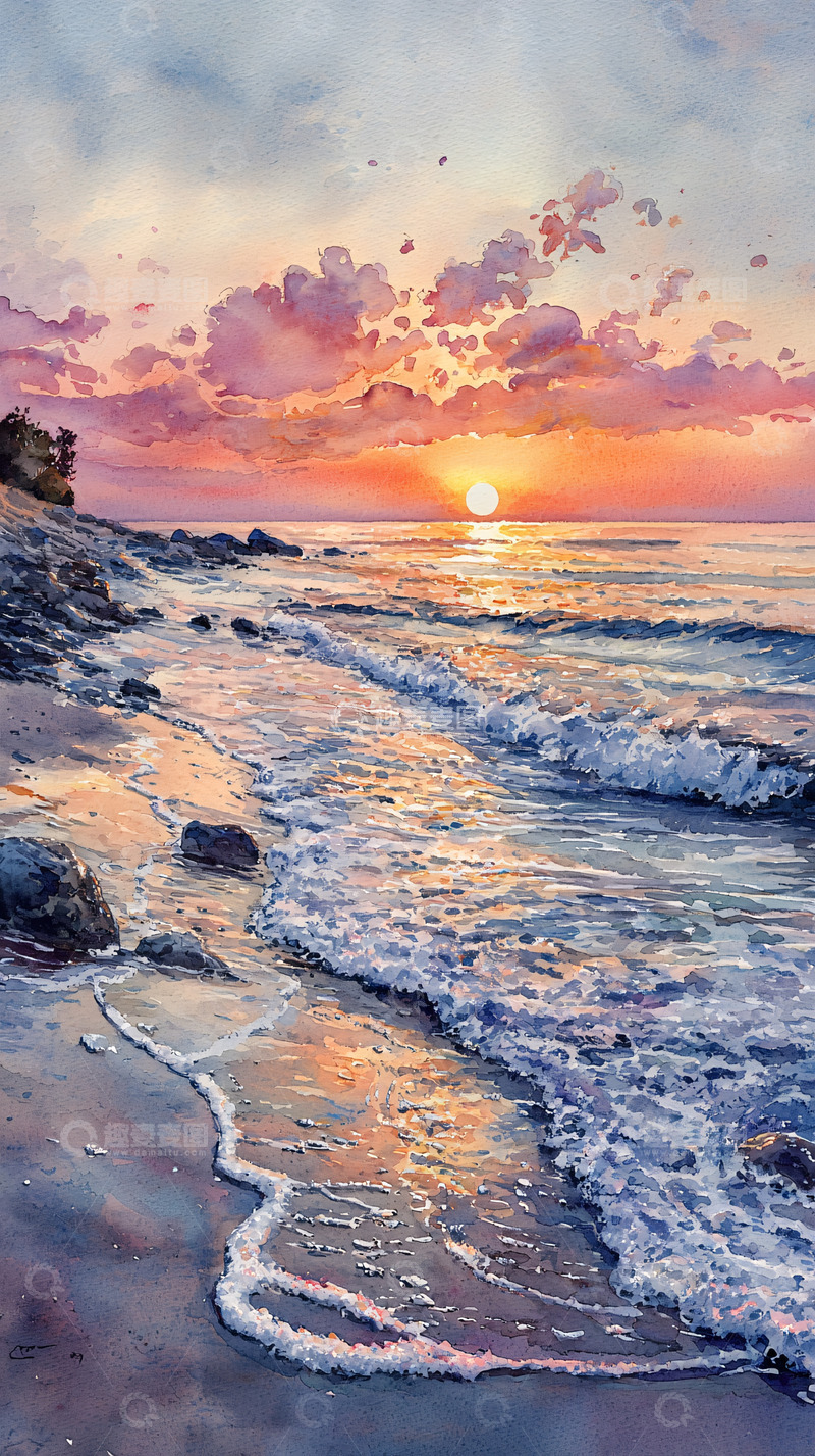 高清大图下载【趣麦麦图】海边日落唯美风景画