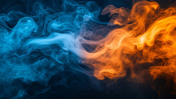 蓝橙色烟雾交融
