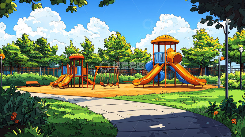 高清大图下载【趣麦麦图】公园里的儿童游乐场