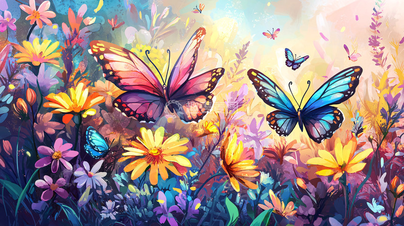 高清大图下载【趣麦麦图】梦幻蝴蝶花田